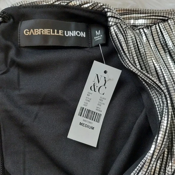 Gabrielle Union for NY&Co Silver Metalic Ilussion Dress Size Meduim NWT - Picture 6 of 10